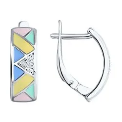 Серьги из серебра с камнями Фианит, Эмаль