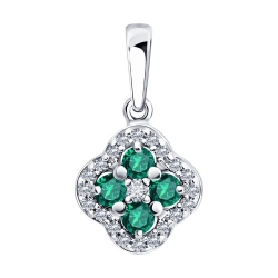 Подвеска из серебра с камнями Фианит, Изумруд