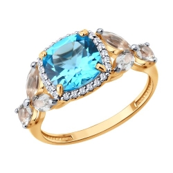 Inel din aur roșu cu pietre Diamant, Cristal de munte și Topaz Swiss