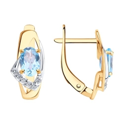 Серьги из красного золота с камнями Фианит, Топаз голубой