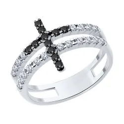 Inel din argint cu Cubic Zirconia Incolor, Cubic Zirconia Negru