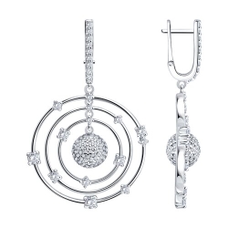 Серьги Длинные из серебра с камнями Фианит