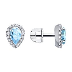 Cercei Pusete din aur alb cu pietre Diamant, Aquamarin