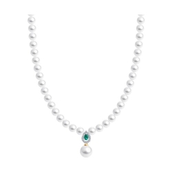 Colier din aur roșu cu pietre Diamant, Smarald Hidrotermal și Perla Albă