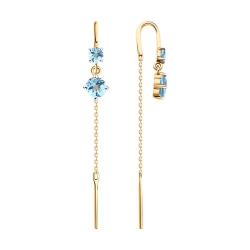 Cercei Lanț din aur roșu cu pietre Topaz albastru