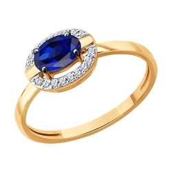Кольцо из красного золота с камнями Бриллиант, Сапфир