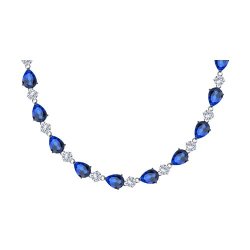 Colier din argint  cu pietre Cubic Zirconia Incolor, Cubic Zirconia Albastru Safir