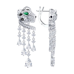 Cercei Suspendați din argint  cu pietre Cubic Zirconia Incolor, Cubic Zirconia Negru și Cubic Zirconia Verde