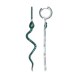 Cercei Creole din argint  cu pietre Cubic Zirconia Verde