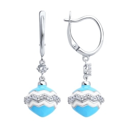 Cercei Suspendați din argint  cu pietre Cubic Zirconia Incolor, Emailare