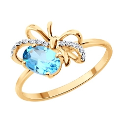 Inel din aur roșu cu pietre Cubic Zirconia Incolor, Topaz Swiss