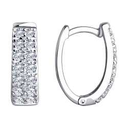 Cercei Creole din aur alb cu pietre Cubic Zirconia Incolor