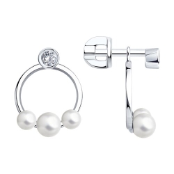Cercei Pusete din argint  cu pietre Cubic Zirconia Incolor, Perla Imit.