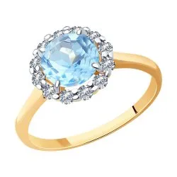 Inel din aur roșu cu Cubic Zirconia Incolor, Topaz albastru