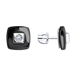 Cercei Pusete din argint  cu pietre Cubic Zirconia Incolor, Ceramica neagră
