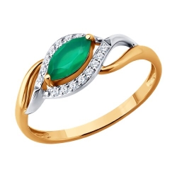 Inel din aur roșu cu pietre Cubic Zirconia Incolor, Agat verde