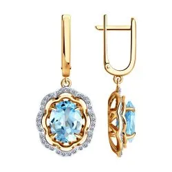 Cercei Suspendați din aur roșu cu Cubic Zirconia Incolor, Topaz albastru
