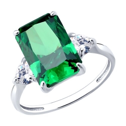 Кольцо из серебра с камнями Фианит, Фианит Зелёный