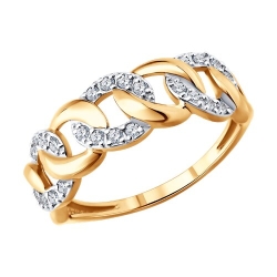 Кольцо из красного золота с камнями Фианит