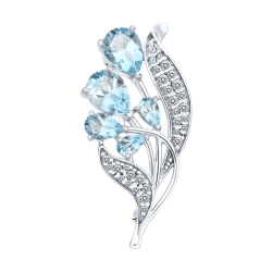 Broșă din argint  cu pietre Cubic Zirconia Incolor, Topaz albastru