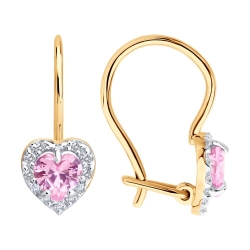 Детские серьги из красного золота с камнями Фианит, Фианит Розовый
