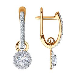 Серьги Длинные из красного золота с камнями Фианит