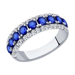 Inel din aur alb cu pietre Diamant, Safir