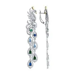 Cercei Suspendați din argint cu Cubic Zirconia Incolor, Cubic Zirconia Albastru și Cubic Zirconia Albastru Safir