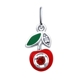 Pandantiv din argint  cu pietre Cubic Zirconia Incolor, Cubic Zirconia Roșu și Emailare