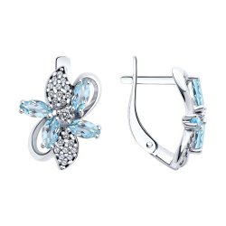 Cercei din argint  cu pietre Cubic Zirconia Incolor, Topaz albastru
