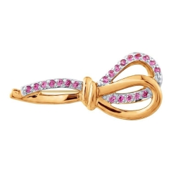 Брошь из красного золота с камнями Фианит Красный