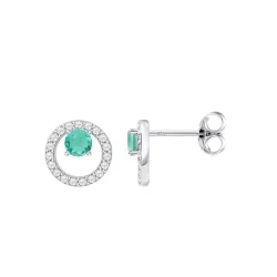 Cercei Pusete din argint cu Cubic Zirconia Incolor, Cubic Zirconia Verde