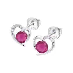 Cercei Pusete din argint cu Cubic Zirconia Incolor, Cubic Zirconia Rosu