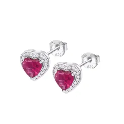 Cercei Pusete din argint cu Cubic Zirconia Incolor, Cubic Zirconia Rosu