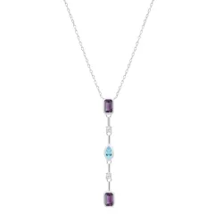 Colier din argint cu Cubic Zirconia Incolor, Cubic Zirconia Albastru și Cubic Zirconia Liliachiu