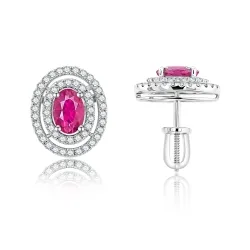 Cercei Pusete din aur alb cu Diamant, Rubin