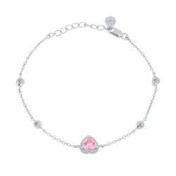 Браслет Love из серебра с камнями Фианит Бесцветный, Кубический цирконий Розовый