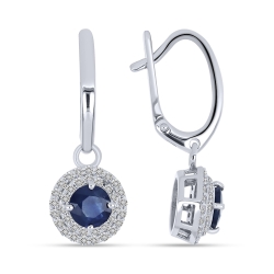 Cercei Suspendați din aur alb cu pietre Diamant, Safir