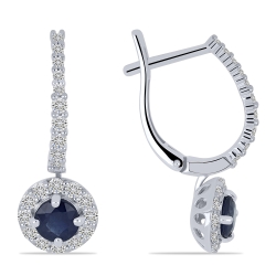 Cercei Suspendați din aur alb cu pietre Diamant, Safir