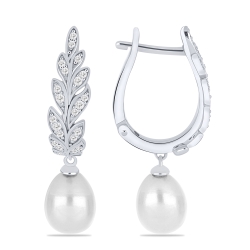 Cercei din argint  cu pietre Cubic Zirconia Incolor, Perla Albă