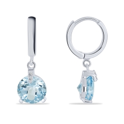 Cercei Creole din argint  cu pietre Cubic Zirconia Incolor, Topaz albastru