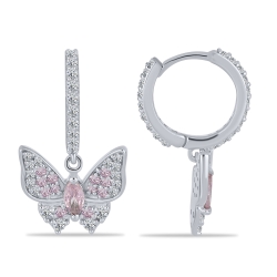 Cercei Creole din argint  cu pietre Cubic Zirconia Incolor, Cubic Zirconia Roz
