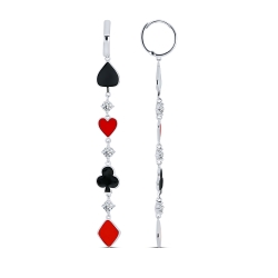 Cercei Creole din argint  cu pietre Cubic Zirconia Incolor, Emailare Neagra și Emailare Rosie