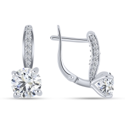 Серьги из серебра с камнями Фианит Бесцветный