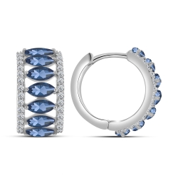 Cercei Creole din argint  cu pietre Cubic Zirconia Incolor, Sticla de Bijuterie