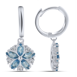 Cercei Creole din argint  cu pietre Cubic Zirconia Incolor, Topaz Swiss