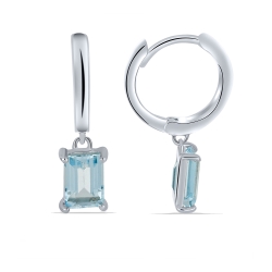 Cercei Creole din argint  cu pietre Cubic Zirconia Incolor, Topaz albastru