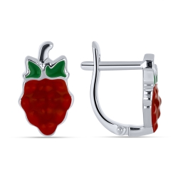 Серьги из серебра с камнями Эмаль красная, Эмаль зеленая
