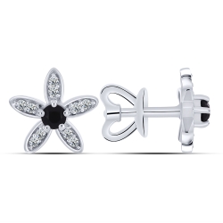 Cercei Pusete din argint  cu pietre Cubic Zirconia Incolor, Onix negru