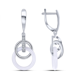 Cercei Suspendați din argint  cu pietre Cubic Zirconia Incolor, Ceramica albă